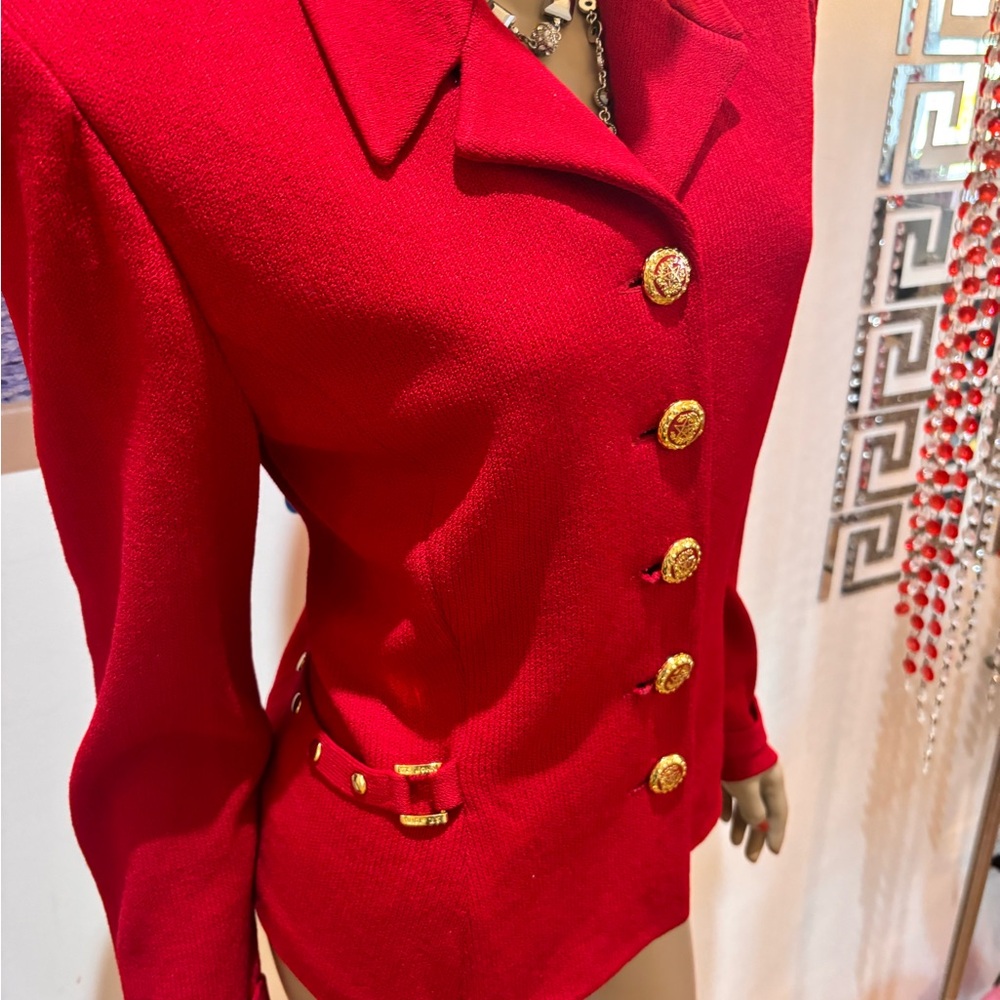St. John Red Blazer with Gold Buttons 8 M embellished